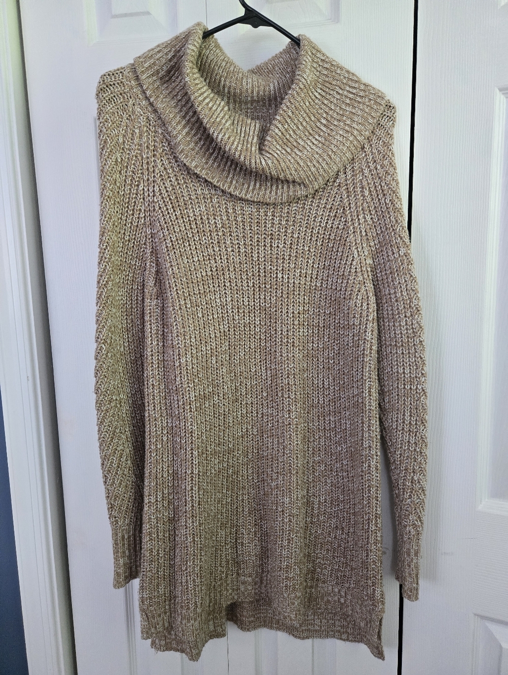Taupe Cowl Neck Knit Sweater Dress